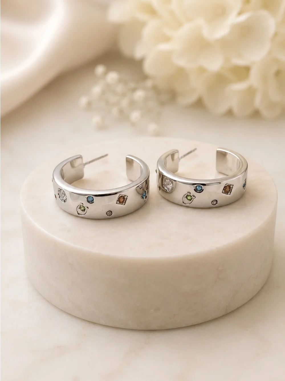 Coach Signature Gem Hoop Earrings (Open Hoop, Multi Gem) - Picture 4 of 7